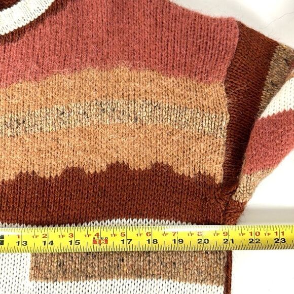 Elsamanda Italy Terracotta Rust White Crew Neck Wool Blend Воху Sweater L - Picture 11 of 12